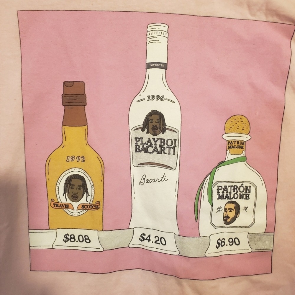 SOMEHOODLUM Rap Artists Liquor Novelty Pink Short Sleeve Tee Unisex Medium
